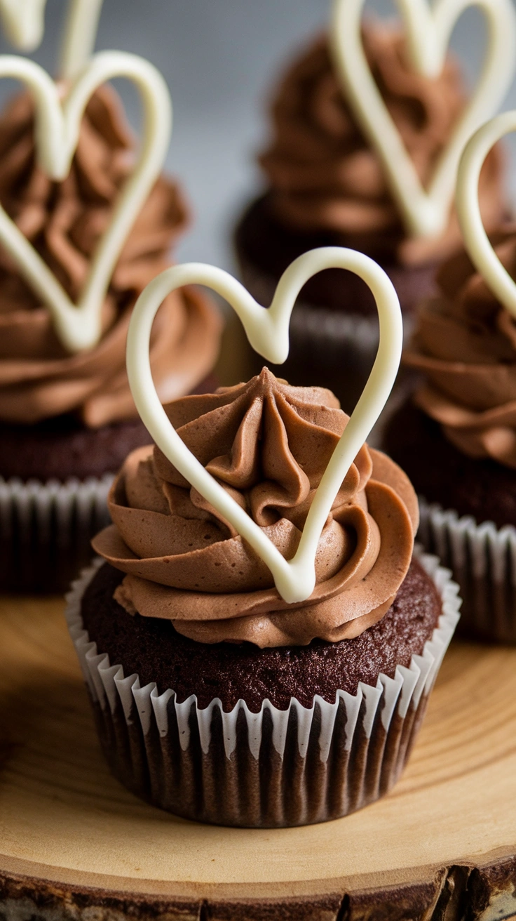 Cocoa Butter Cupcakes with Chocolate Cream and White Chocolate