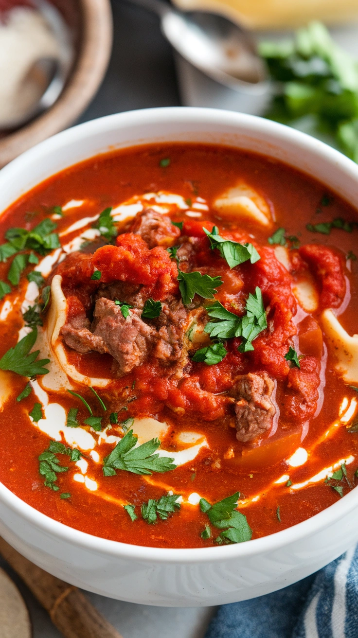 Quick Beef Lasagna Soup