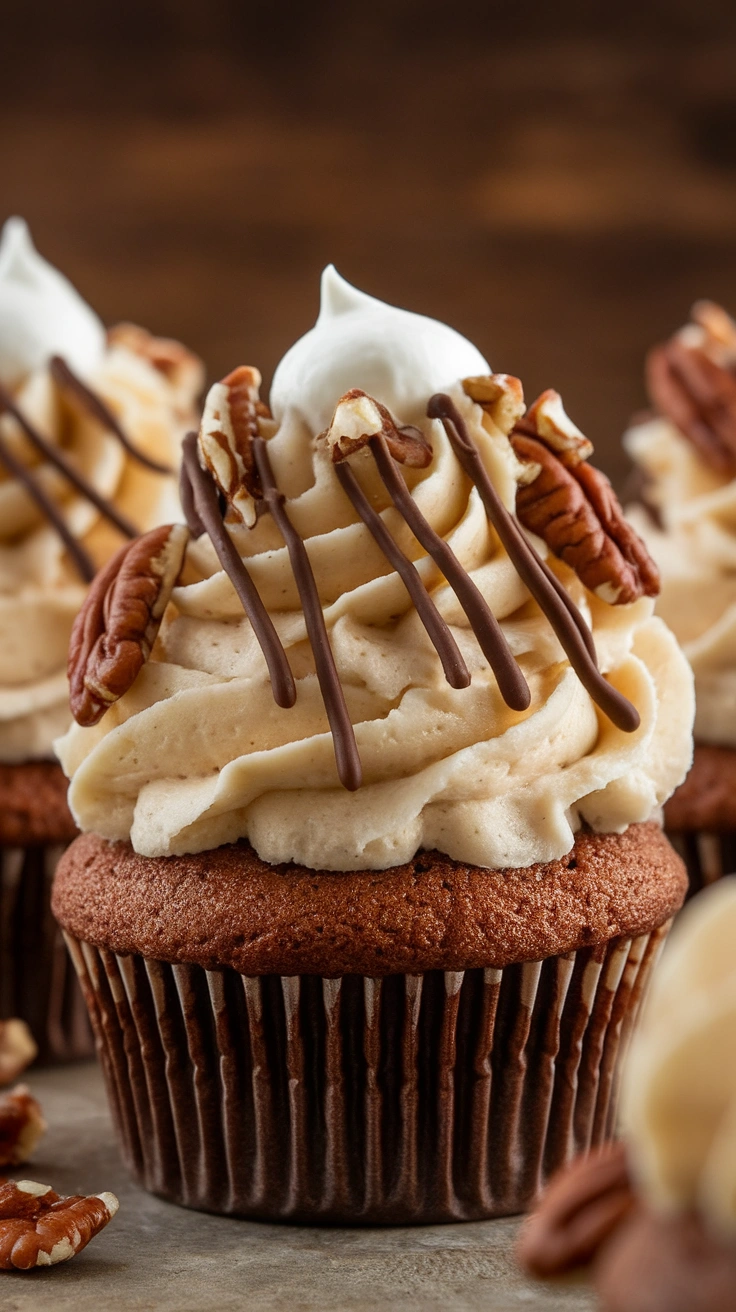 German Chocolate Cupcakes with Coconut Pecan Frosting