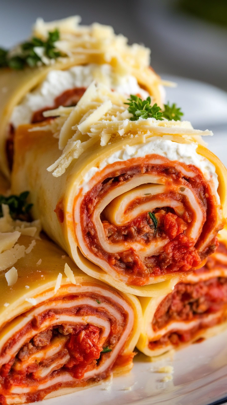 Cheesy Beef Lasagna Roll Ups