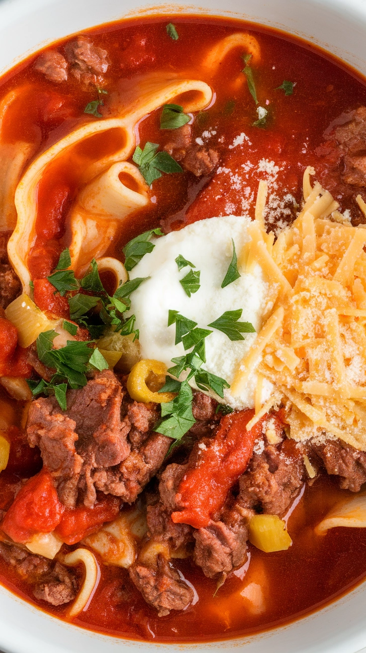 One Pot Beef Lasagna Soup
