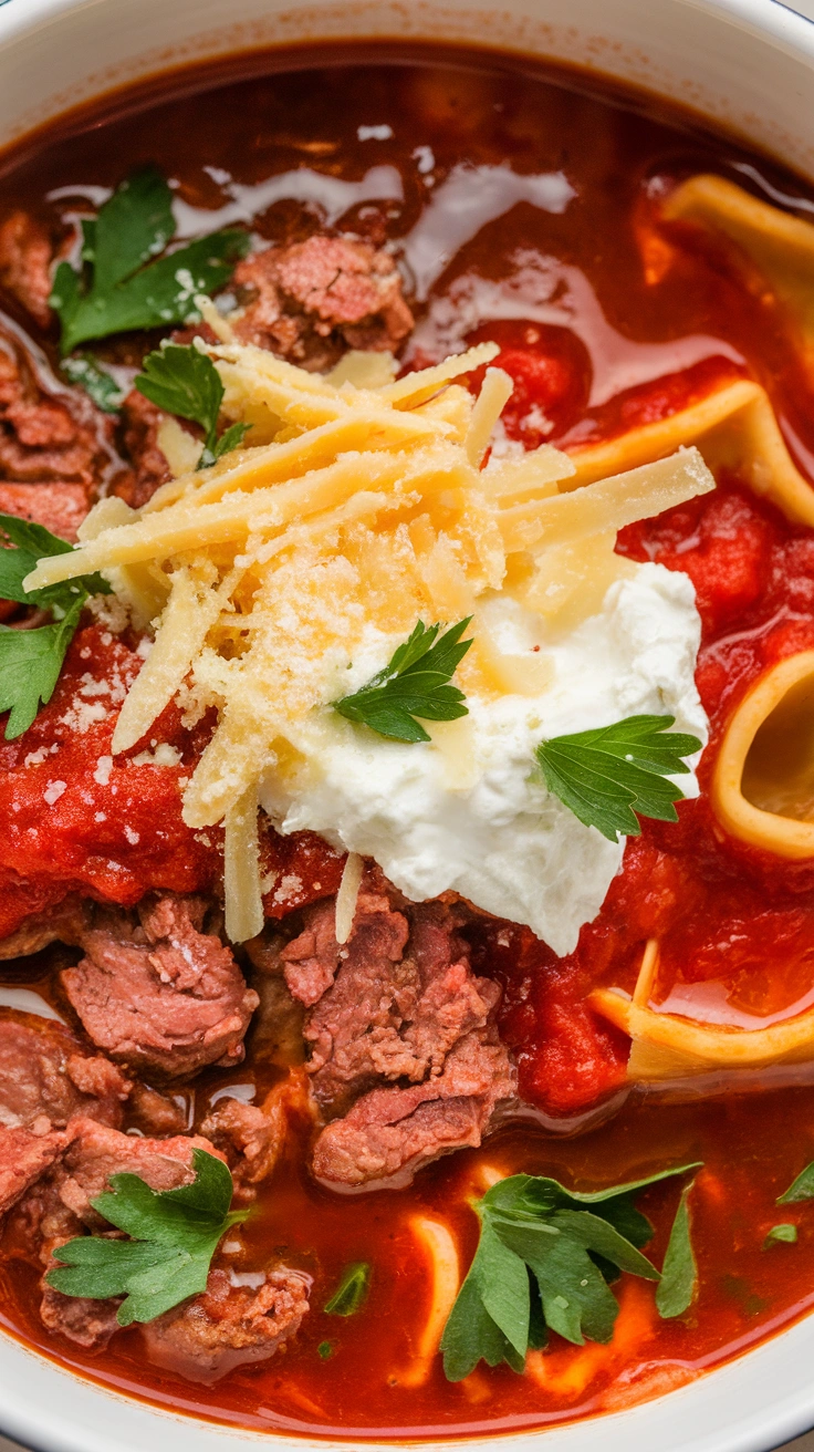 Hearty Ground Beef Lasagna Soup