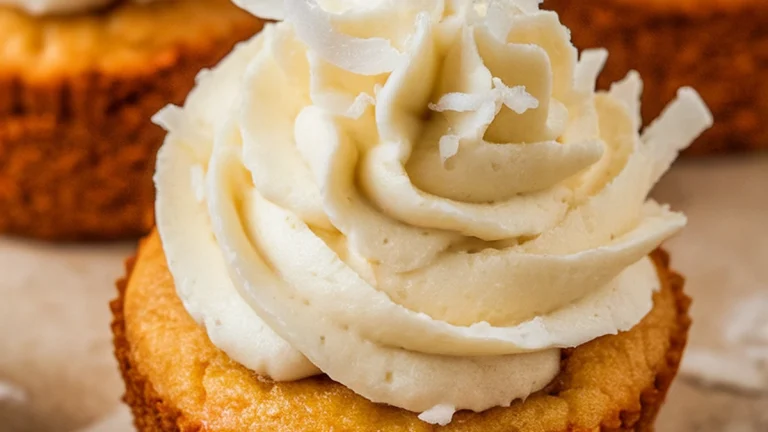 Mini Coconut Cupcakes with Coconut Buttercream Frosting - Featured