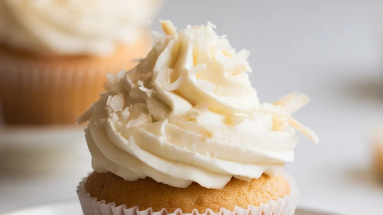 Mini Coconut Cupcakes with Coconut Buttercream Frosting - Featured