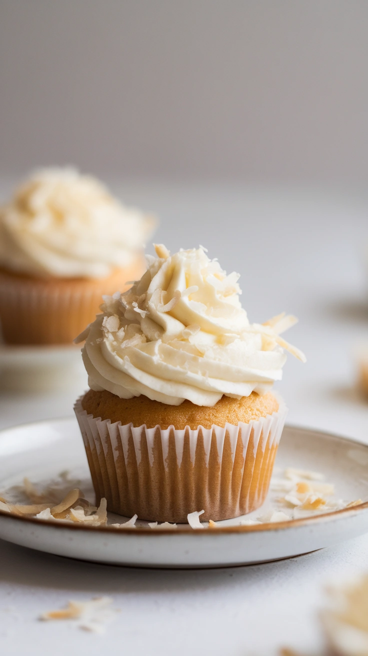 Mini Coconut Cupcakes with Coconut Buttercream