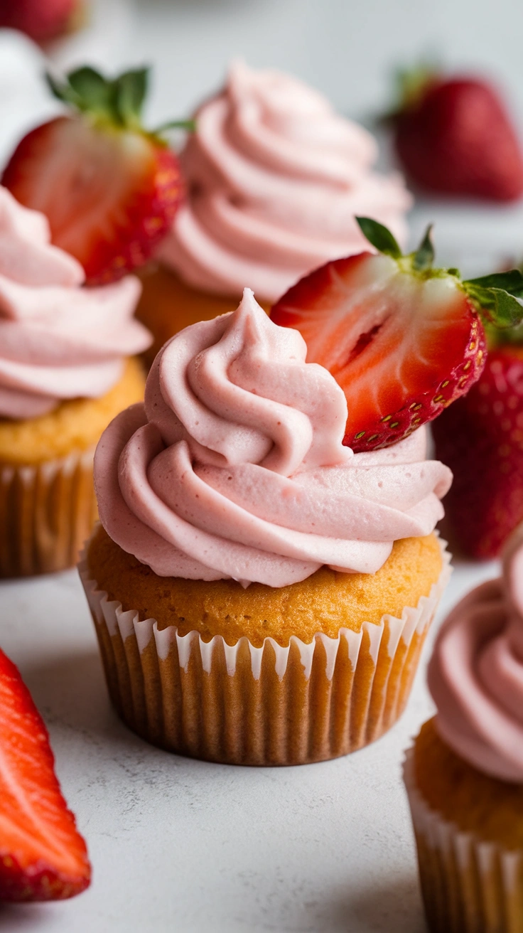 Mini Strawberry Cupcakes with Fresh Strawberry Buttercream