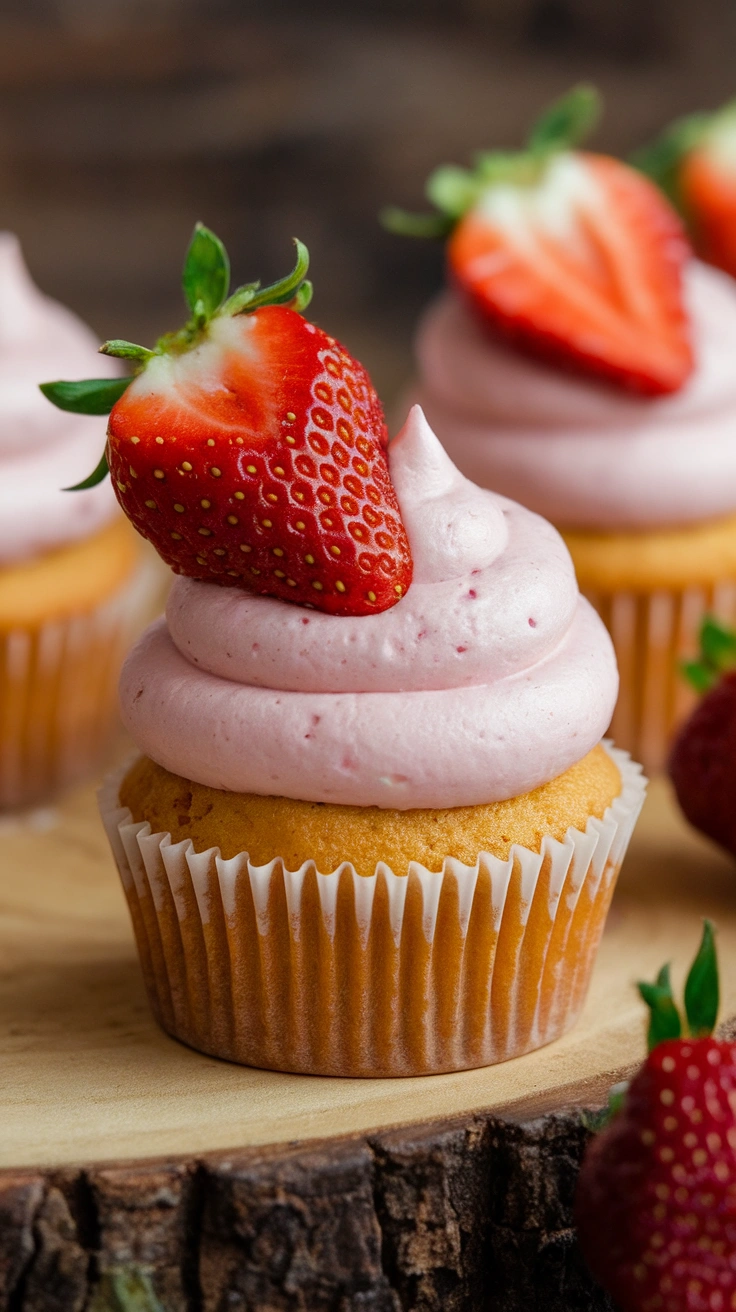Mini Strawberry Cupcakes with Strawberry Buttercream