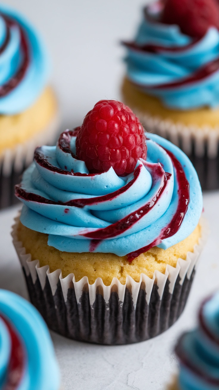 Mixed Berry Jam Filled Vanilla Cupcakes