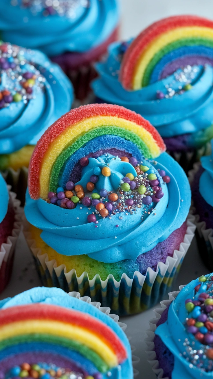 Colorful Rainbow Swirl Cupcakes
