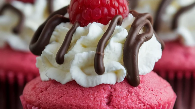 Raspberry Cupcakes with Chocolate Whipped Cream - Featured