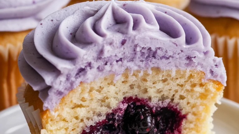 Vanilla Cupcakes with Blackberry Jam Filling and Lavender Frosting - Featured