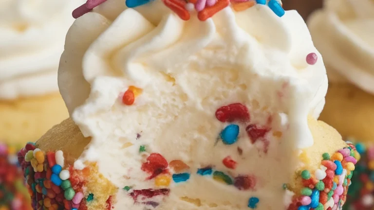 Vanilla Ice Cream Filled Funfetti Cupcakes with Chantilly Cream - Featured