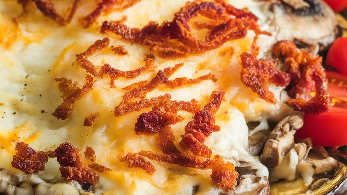 Aubergine and Mushroom Pie with Tomato and Cheese - Featured