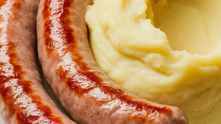 British Sausages with Buttered Mashed Potatoes - Featured