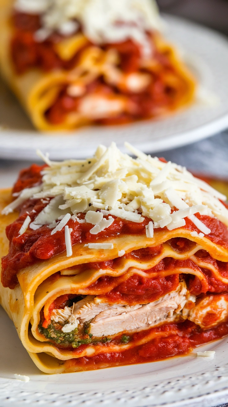 Shredded Chicken Lasagna Roll-Ups