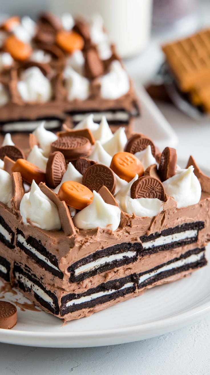 No Bake Chocolate Peanut Butter Lasagna