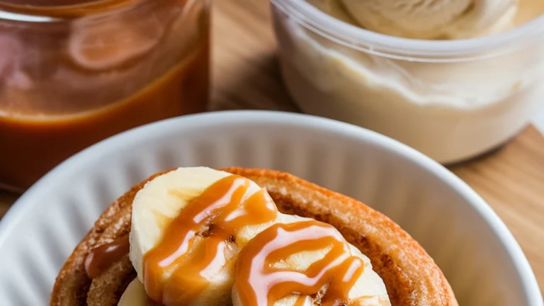 Cinnamon Rolls with Bananas and Caramel Sauce - Featured