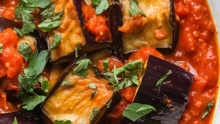 Eggplant with Tomato Onion and Green Chilli - Featured