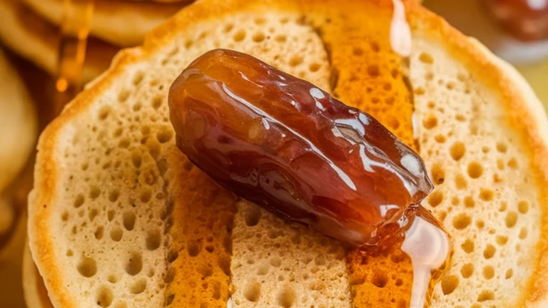 Milk Egg Pancakes with Honey and Dates - Featured