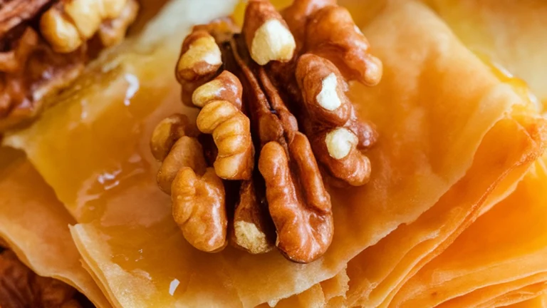 Phyllo Walnut Pastry with Lemon Vanilla Syrup - Featured