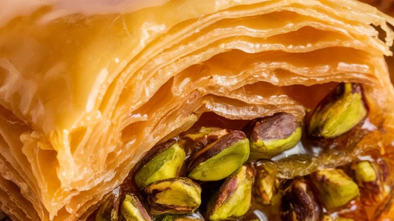 Pistachio Baklava with Honey Cinnamon Syrup - Featured