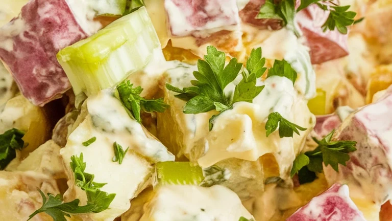 Potato Salad with Celery and Sweet Pickle Relish - Featured