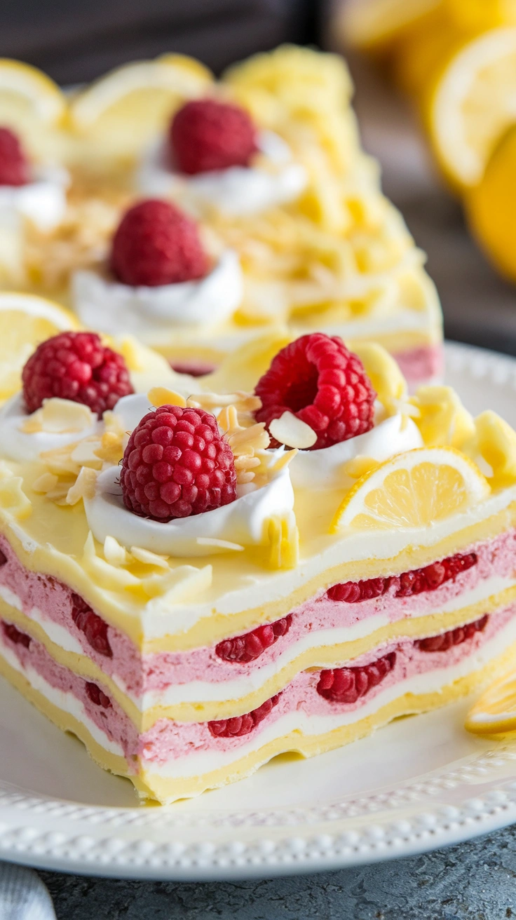 No Bake Raspberry Cheesecake Lasagna