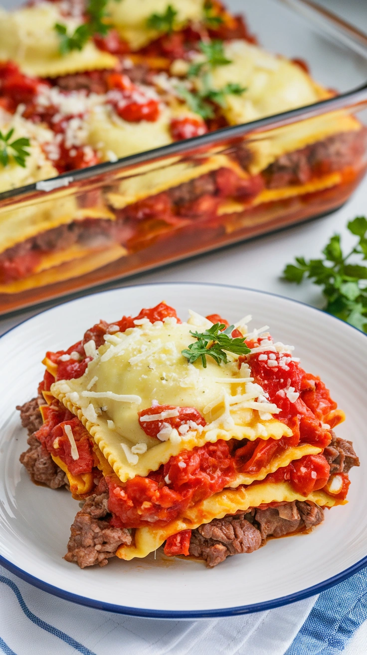 Lazy Slow Cooker Ravioli Lasagna