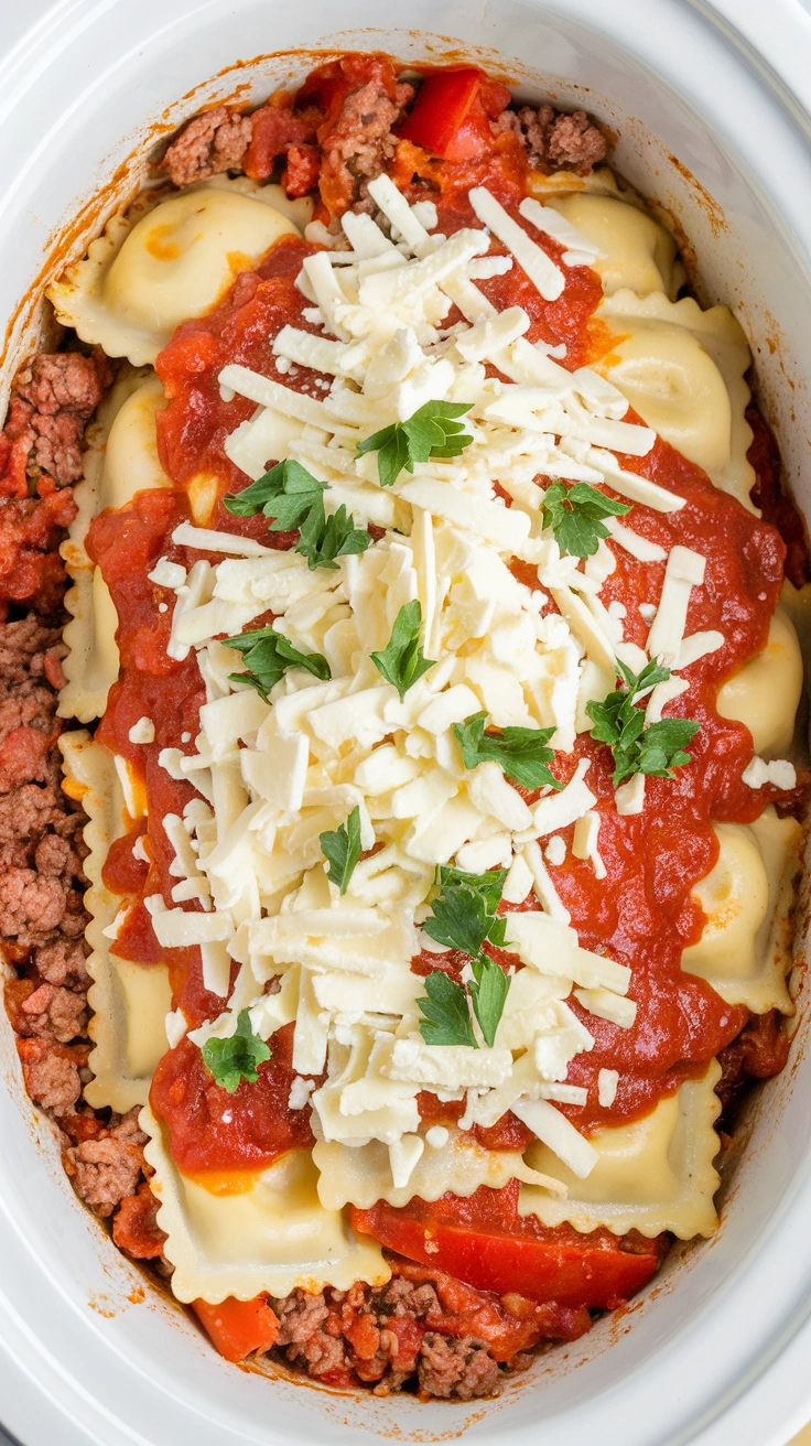 Cheesy Slow Cooker Ravioli Lasagna
