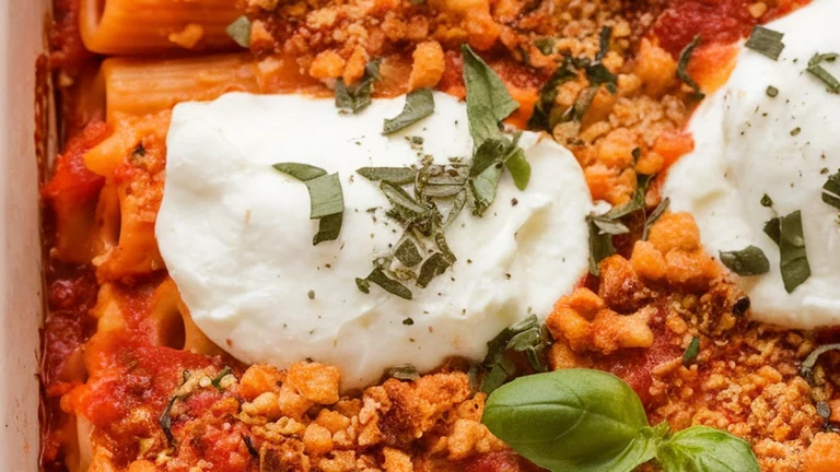 Ziti with Marinara and Three Cheeses - Featured