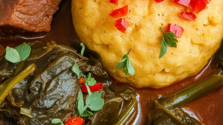 Gboma Dessi and Akoume (Togolese Spinach Stew with Corn Swallow) - Featured