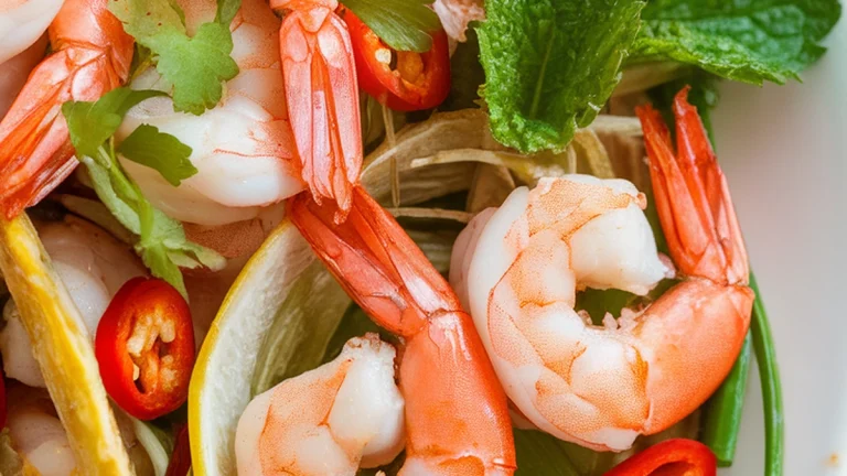 Goong Ten (Raw Shrimp Salad) - Featured